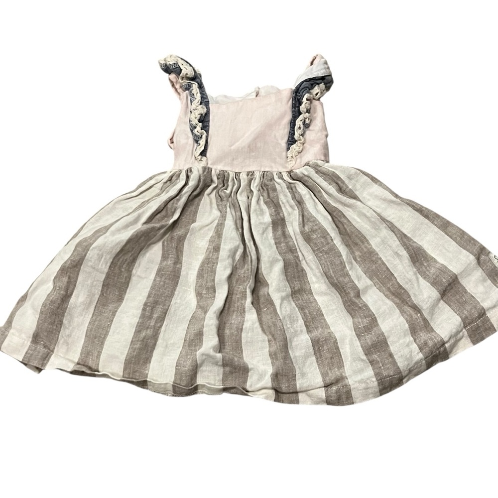 Striped Pink and Brown Dress with Ruffle Details